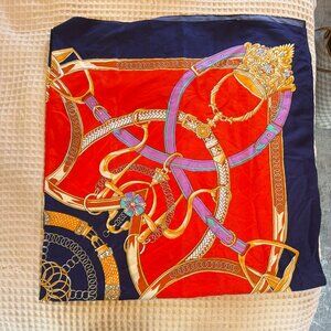 Tuckernuck Silk Scarf - Red and Navy Blue with Gold Buckle Design